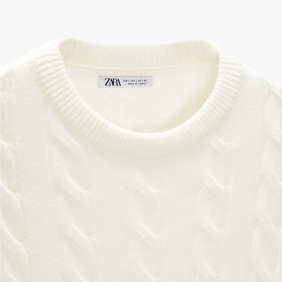 NWT. Zara White Structured Cable Knit Sweater. Size M. - Picture 6 of 11
